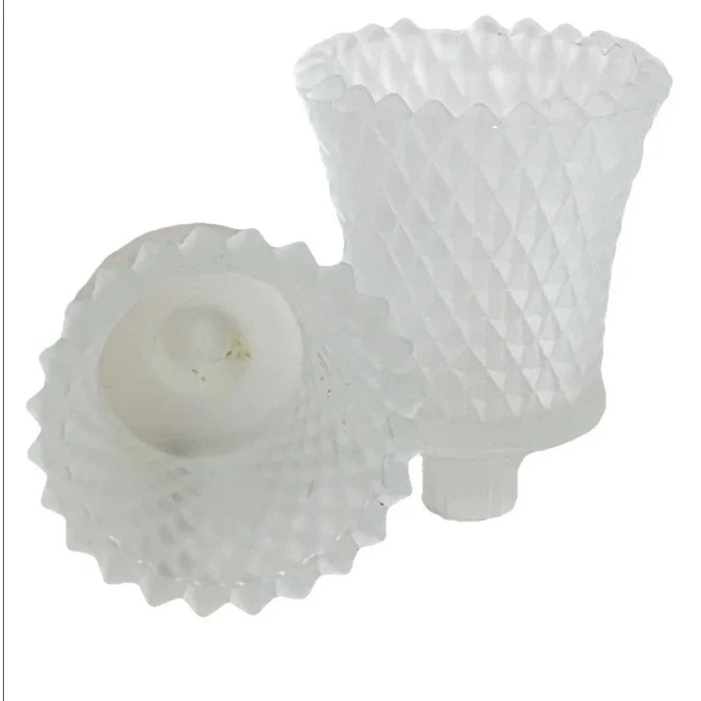 Home Interiors Frosted White Satin Glass Diamond Point Votive Peg Holder 5pc Vtg